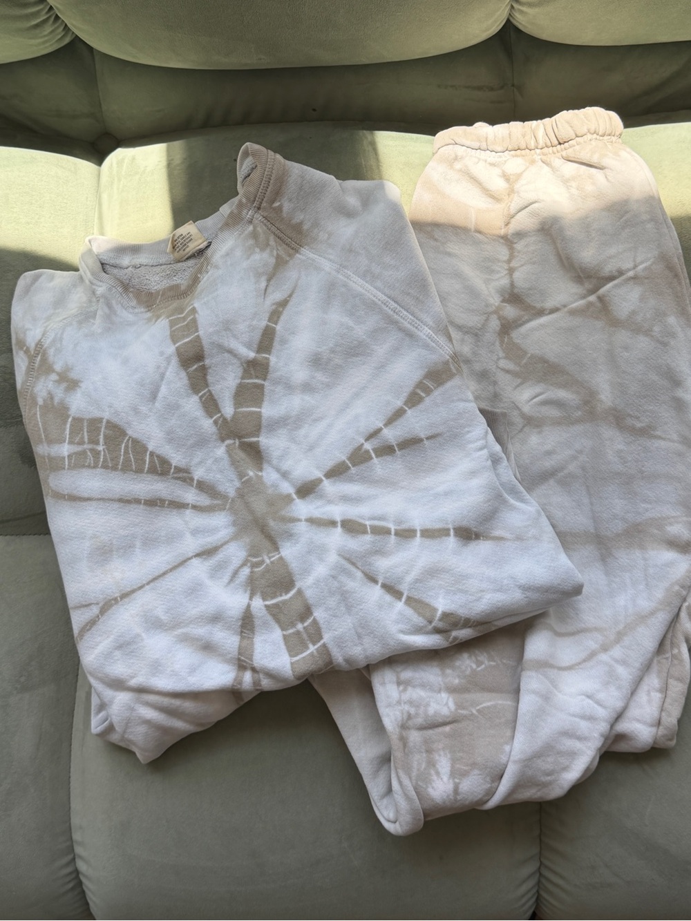 WSLY Neutral Beige Tie-Dye Sweat Set XS Beige Cream Lounge Set